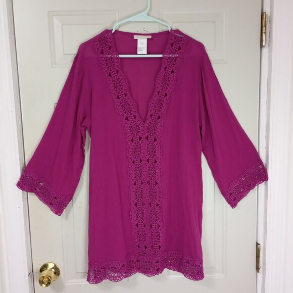 La Blanca Womens Crochet Trim Tunic Cover-Up Pink S 100% Cotton - Picture 1 of 11